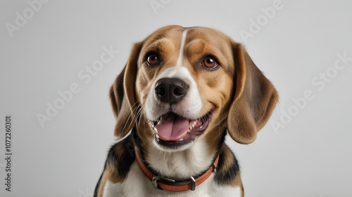 Portrait of cute beagle against white background 