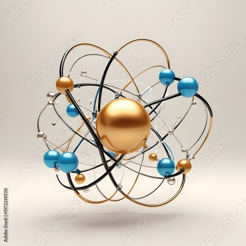 A centered atom icon with orbiting electrons, set against a transparent or cream background. Clean, rounded lines emphasize scientific exploration and simplicity