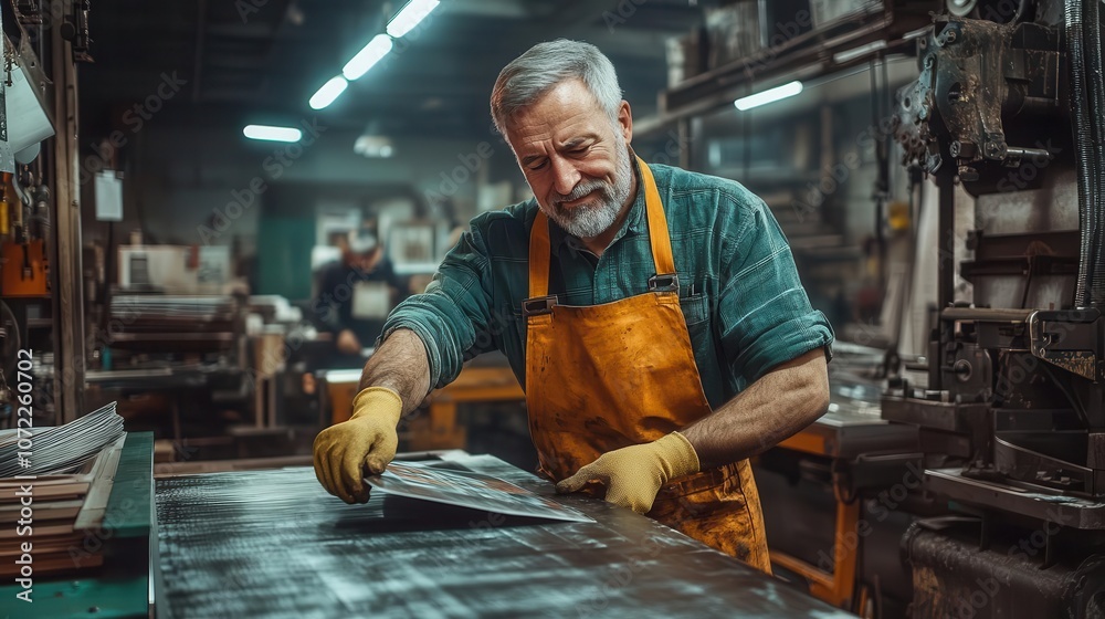 A press operator adjusting the settings on a modern digital printing press, preparing for a large print run A press operator adjusting the settings on a modern digital printing press, preparing for a large print run