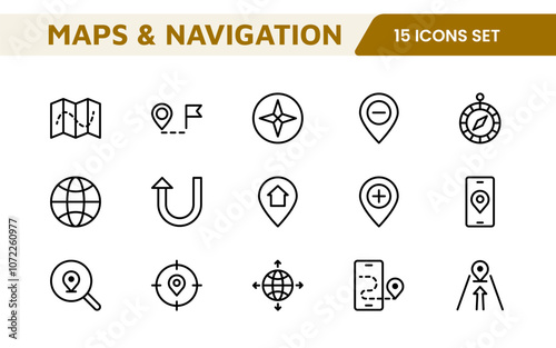 Maps Icon Set. Versatile and visually appealing icons for navigation, location services, and travel apps, designed to enhance user experience and make exploring the world more intuitive and enjoyable.