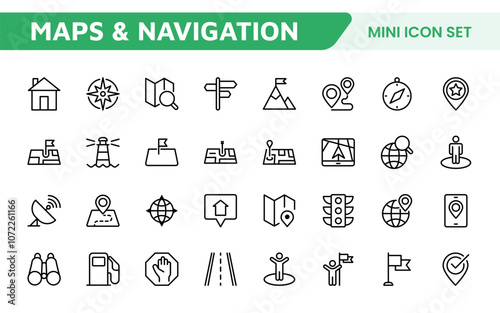 Maps Icon Set. Versatile and visually appealing icons for navigation, location services, and travel apps, designed to enhance user experience and make exploring the world more intuitive and enjoyable.