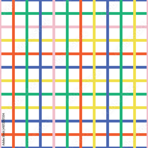 Abstract seamless pattern with colorful lines in 90s colors on white background