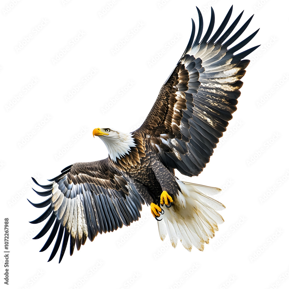 Obraz premium Majestic Eagle Soaring in Graceful Flight on Clean White Background