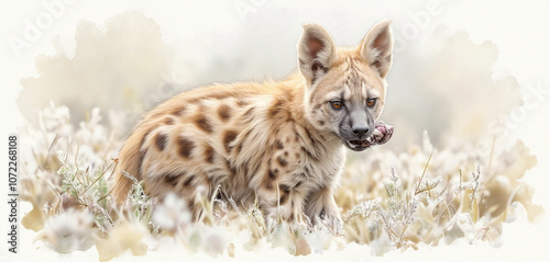 Illustration of a spotted hyena standing in a natural habitat photo