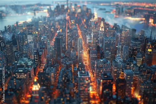 Night City Skyline Aerial Perspective