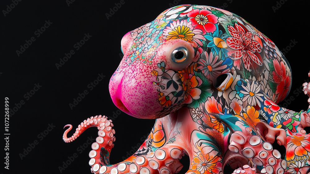 Obraz premium Vibrant Floral Octopus Sculpture: A Masterpiece of Artistic Detail and Imagination