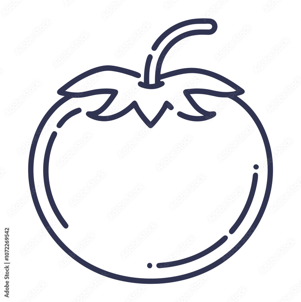 Obraz premium Tomato icon with leaves in minimalist line art style