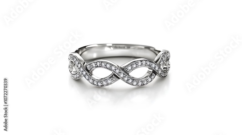 A silver infinity ring adorned with sparkling diamonds, symbolizing eternal love and commitment.