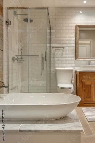 Modern Elegant White Bathroom with Bathtub