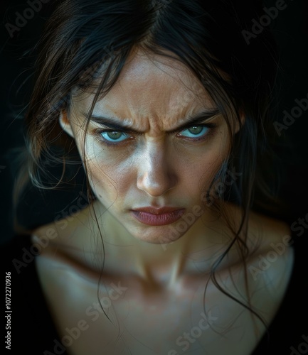 Close-up Portrait of a Woman with Intense Expression