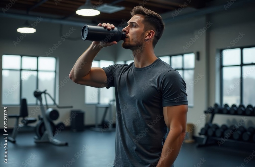 Young sporty man drinking water in the gym Young sporty man drinking water in the gym