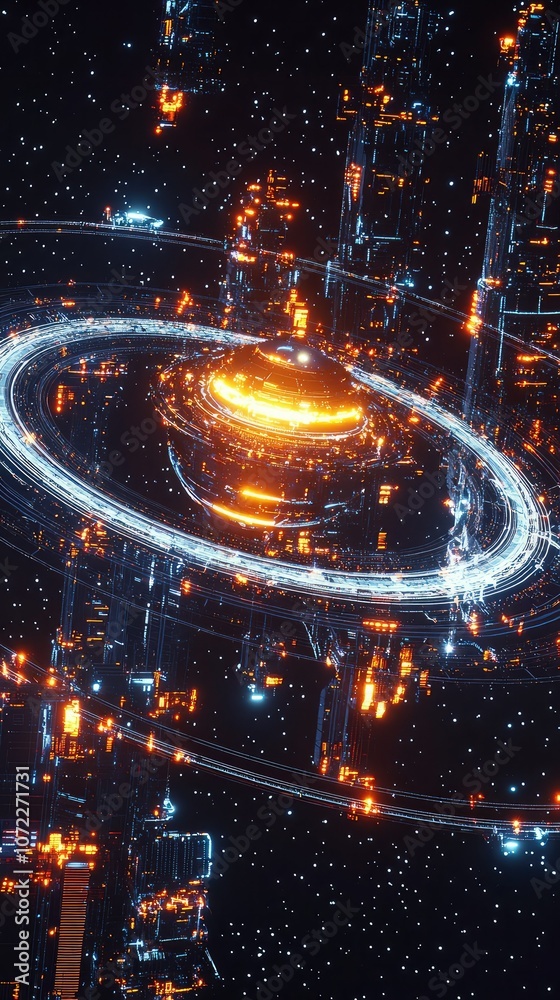 Fototapeta premium Futuristic Ringed Planet in Cosmic Landscape