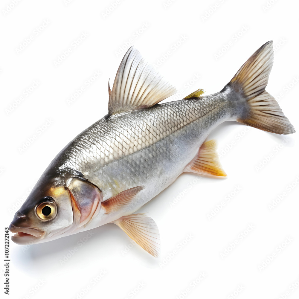Fototapeta premium Fresh fish fry on a white background, crispy and golden