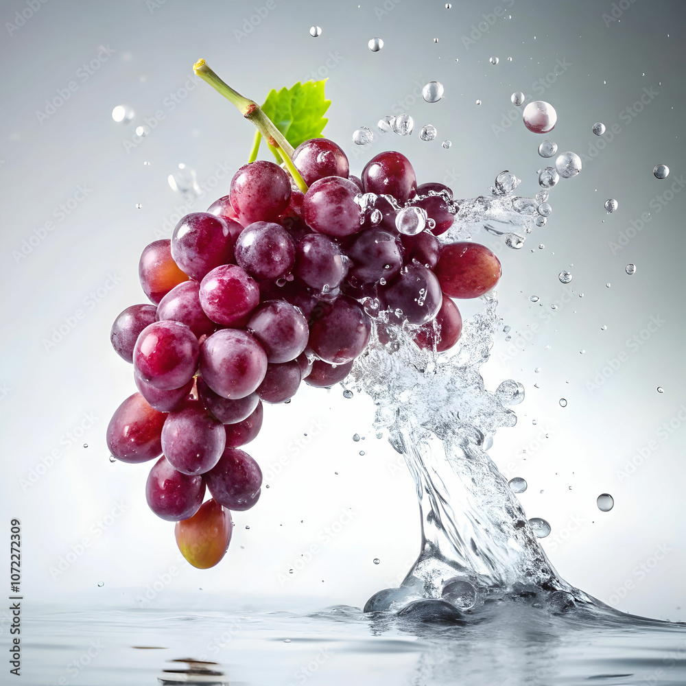 Fresh grapes splashing into water, captured in high-speed motion Fresh grapes splashing into water, captured in high-speed motion