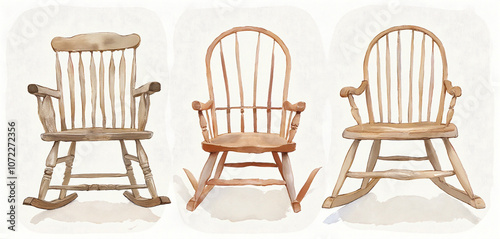 Set of vintage wooden rocking chairs in a minimalist style photo