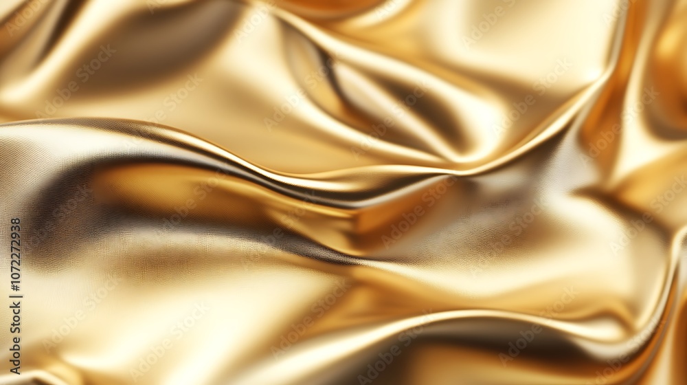 Fototapeta premium A close-up of luxurious golden fabric, showcasing its smooth, shiny texture and elegant draping.