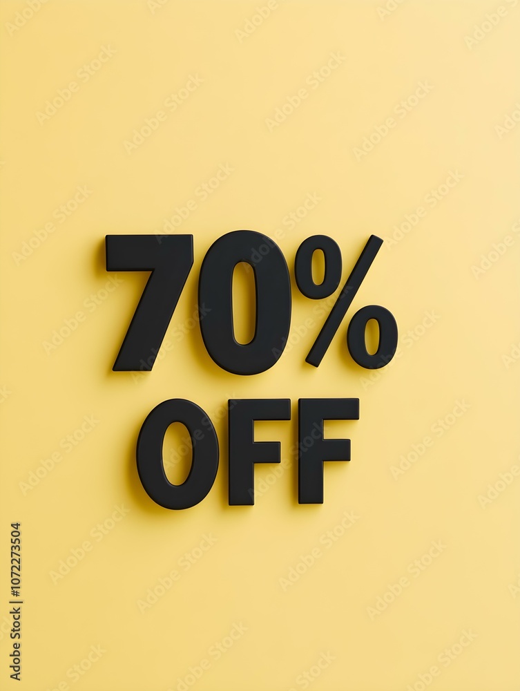 Black '70% OFF' Promotional Sign on a Light Yellow Background Black '70% OFF' Promotional Sign on a Light Yellow Background