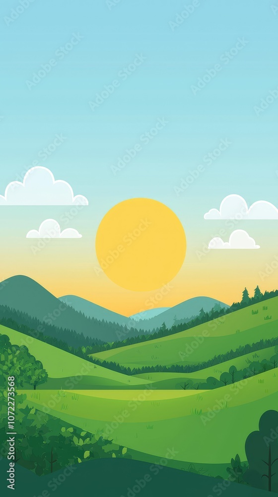 Fototapeta premium Soft Sunlit Minimalist Landscape Illustration