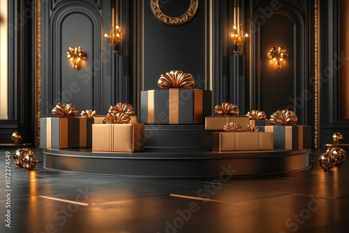 Luxury Gift Boxes on a Black and Gold Background