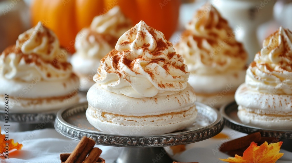 Close-up of a Pumpkin Spice Meringue Cookie with Cinnamon Close-up of a Pumpkin Spice Meringue Cookie with Cinnamon