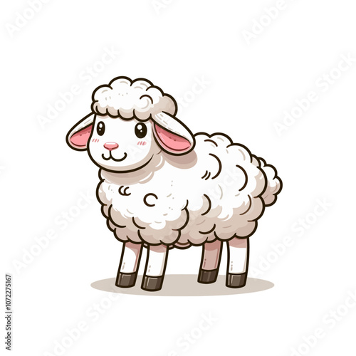 Cute little cartoon sheep character vector isolated illustration	
