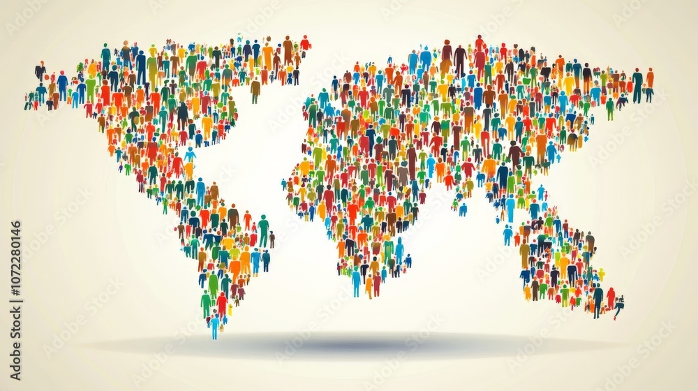 Fototapeta premium Colorful Abstract World Map with Diverse People