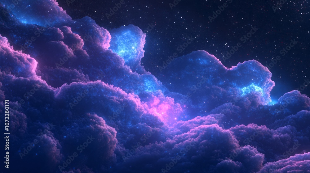 Fototapeta premium A Starry Night Sky with a Glow-in-the-Dark Cloud Formation