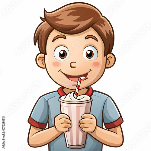 A cartoon-style milkshake drink, featuring a colorful cup