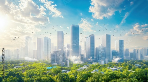 Urban CO2 reduction system featuring direct air capture technology, modern infrastructure