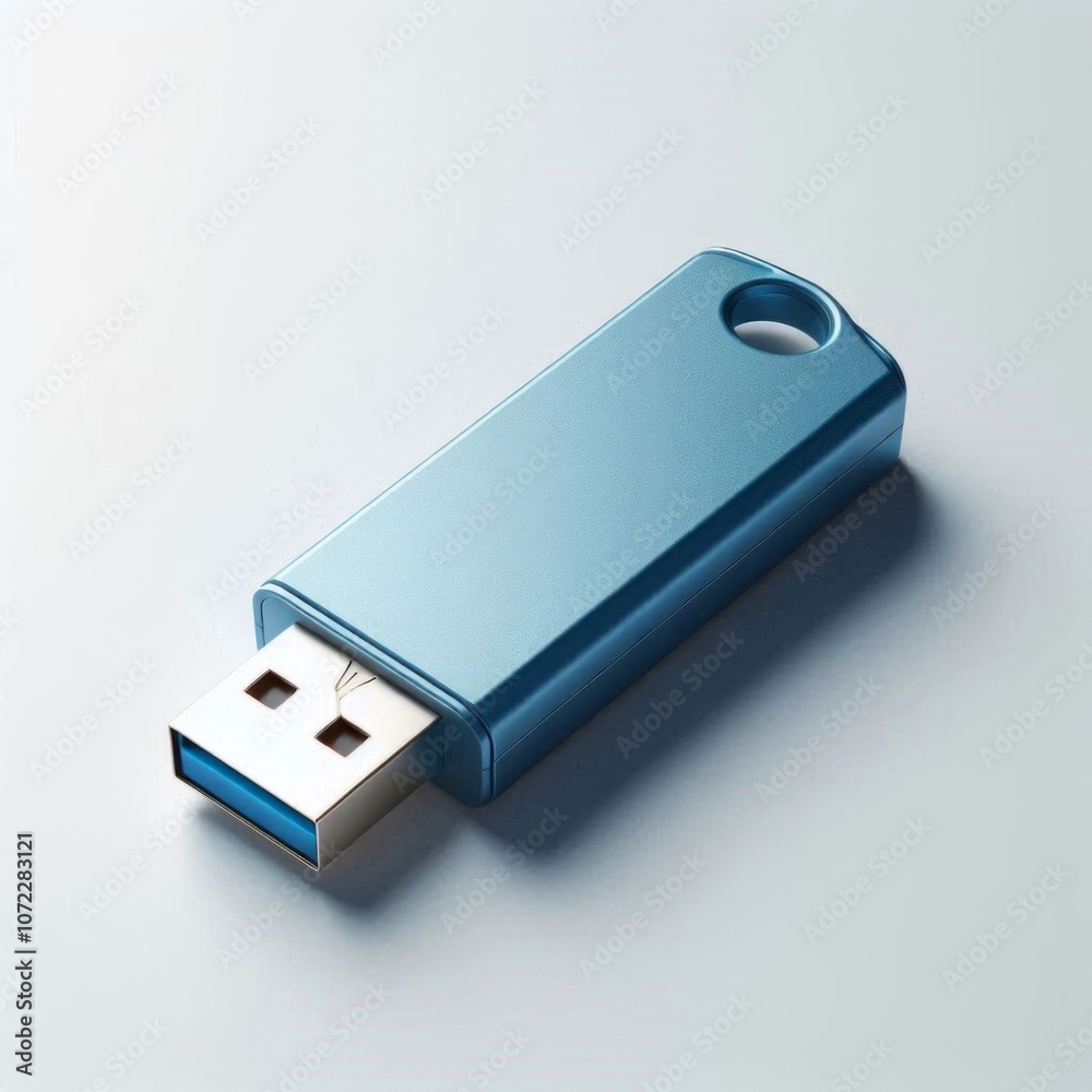 A USB flash drive against a white background. AI generated. A USB flash drive against a white background. AI generated.