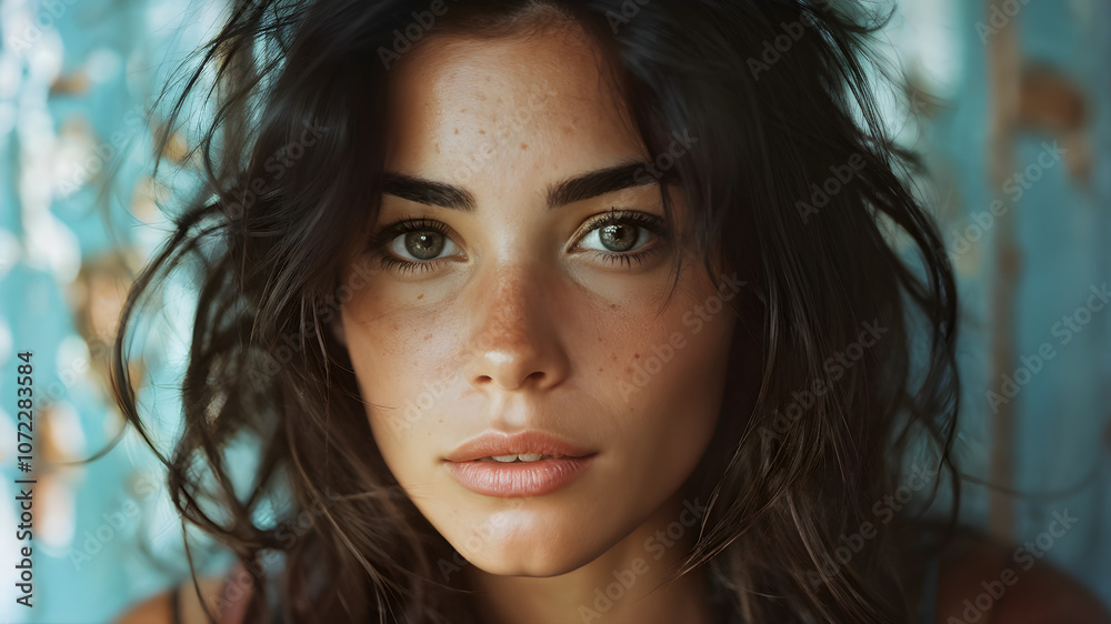 beautiful woman refugee brunette smiling portrait beautiful woman refugee brunette smiling portrait