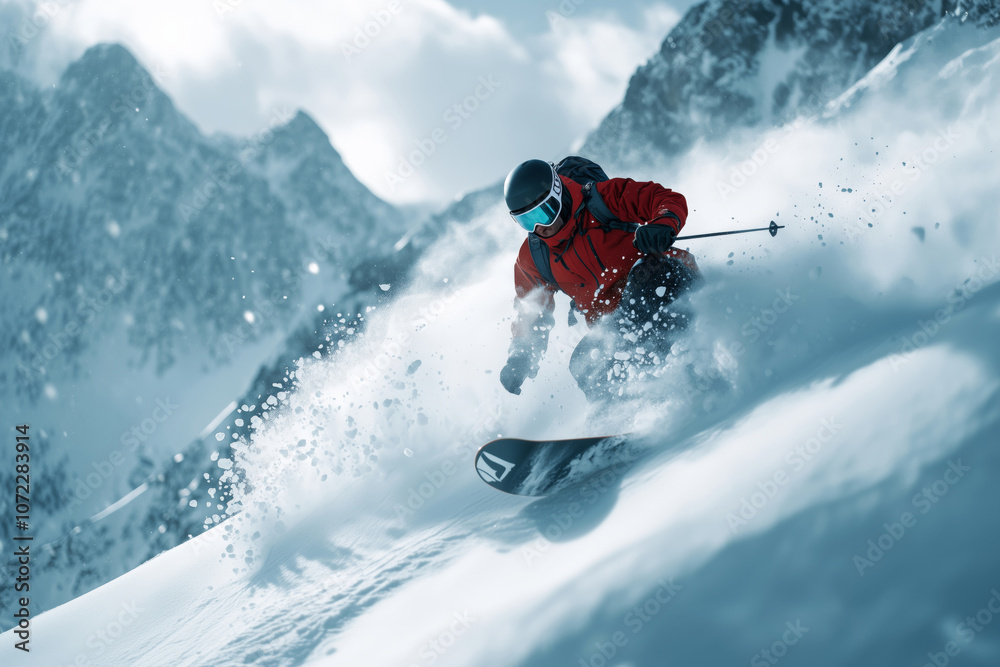 Snowboarder executes an impressive backflip above a snowy mountain landscape Snowboarder executes an impressive backflip above a snowy mountain landscape