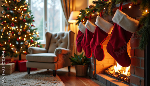 Christmas Stockings by the Fireplace