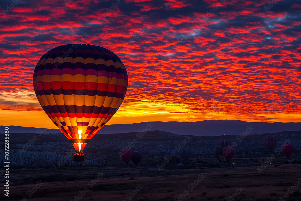 Obraz premium Hot air balloon is flying in the sky