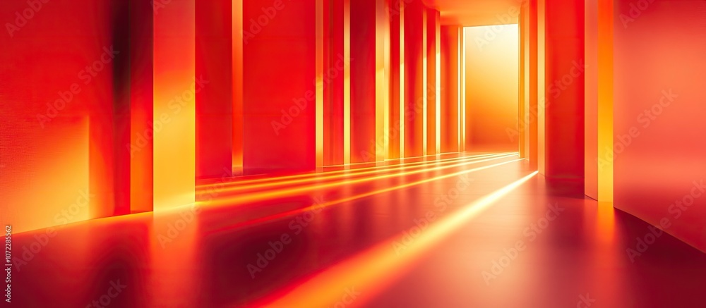 Abstract corridor with red walls and glowing light at the end. Abstract corridor with red walls and glowing light at the end.