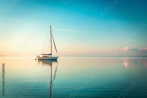 Minimalist Summer Sailboat Logo Design for Elegant Greeting Cards and Promotional Materials with a Calm Seascape Background, Perfect for Nautical Themes and Seasonal Celebrations photo