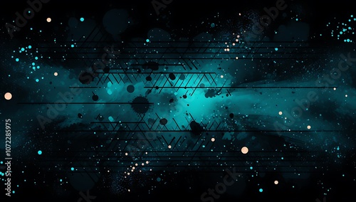 Cosmic Teal Abstract: A mesmerizing blend of dark teal, black, and shimmering lights creates an otherworldly abstract background.