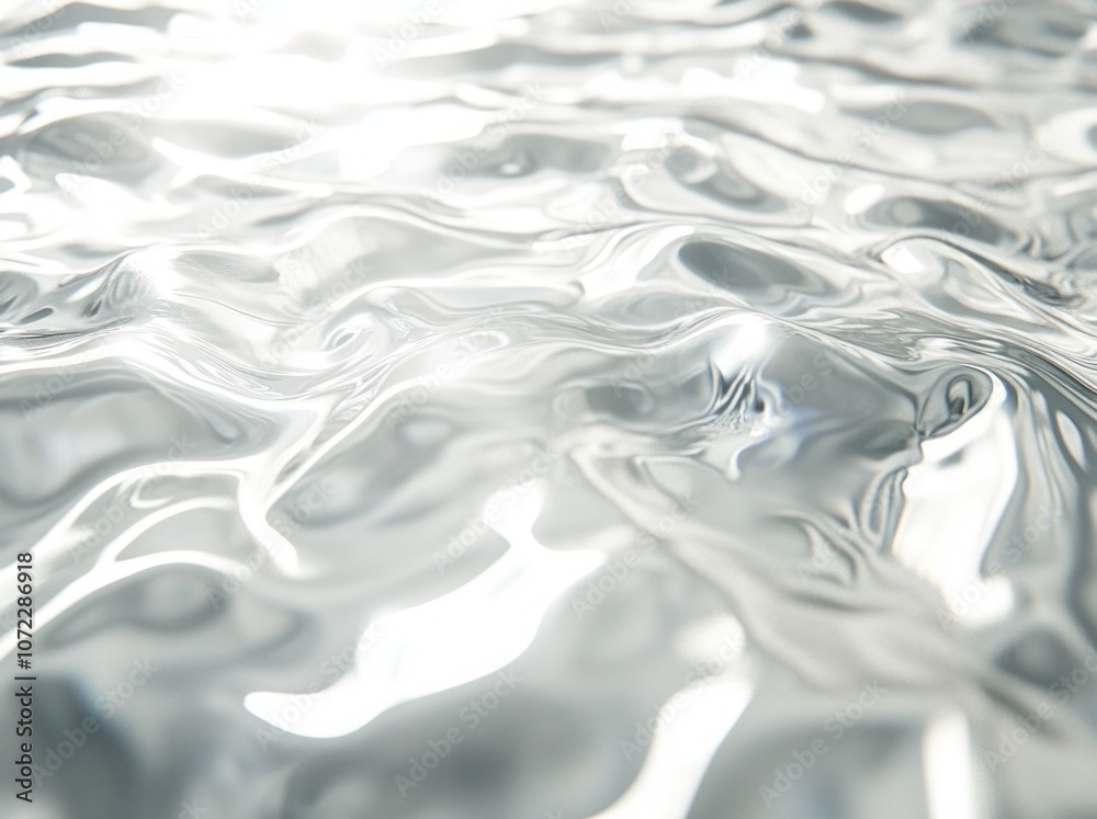 Abstract Wavy Texture of Smooth, Reflective Silver Surface