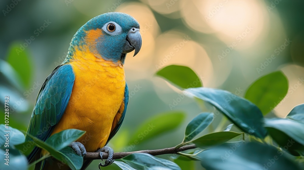Obraz premium Vibrant Parrot Perched on Tree Branch: A Tropical Serenity