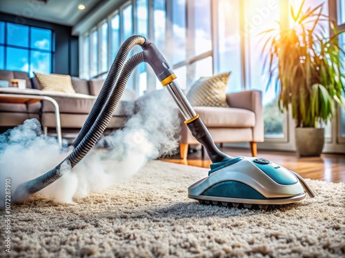 Modern Dry Steam Cleaning Technique for Carpet Sanitization: A Long Exposure Showcase of Dirt Removal and Allergen Elimination While Maintaining Carpet Quality and Appearance photo