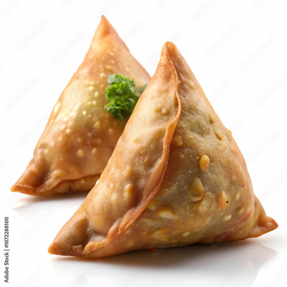 A samosa served with a side of fresh salad and raita, A samosa served with a side of fresh salad and raita,