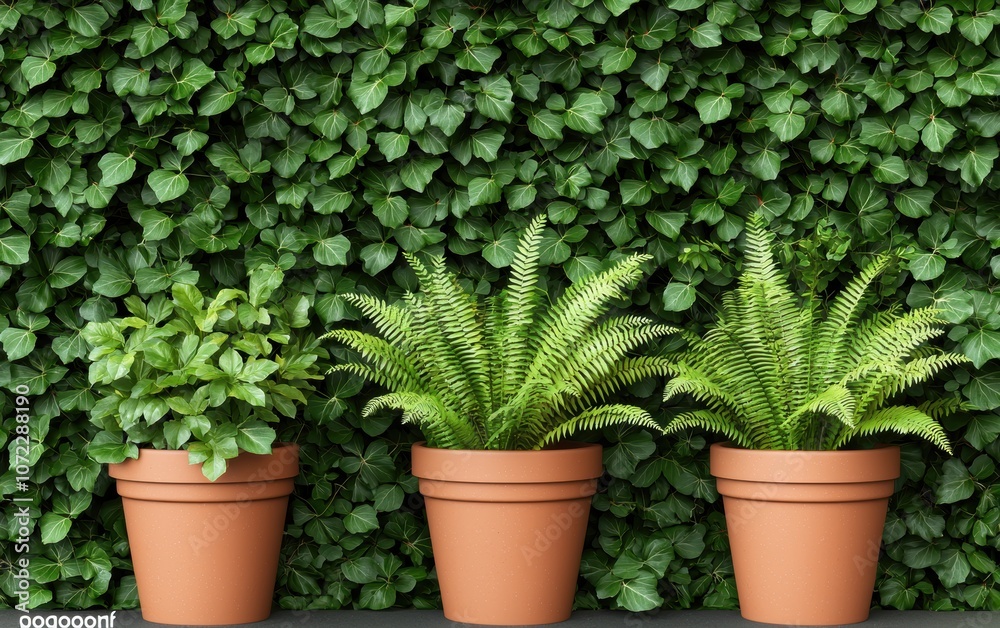 Backyard garden bursting with greenery, from climbing ivy to potted ferns and flowering shrubs Backyard garden bursting with greenery, from climbing ivy to potted ferns and flowering shrubs