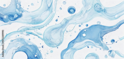 Abstract watercolor waves in blue and white with fluid movement