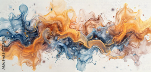 Abstract watercolor explosion in orange and blue with dynamic patterns