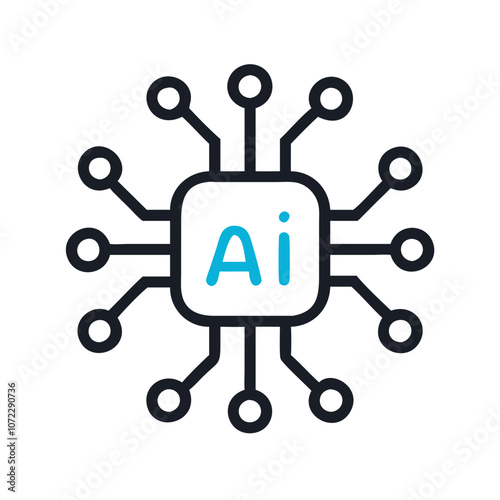 Artificial Intelligence Chip Icon Outline, Outline illustration of a microchip with AI text, representing artificial intelligence and technology concepts.
