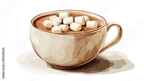 Cozy Cup of Cocoa with Marshmallows on Plain Background