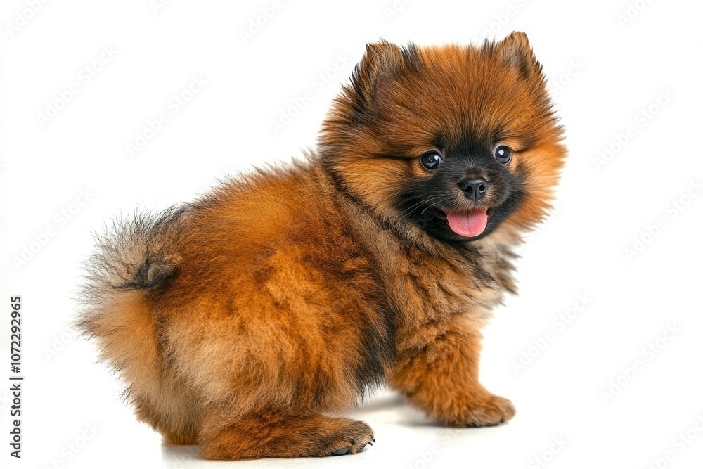 Adorable fluffy pomeranian puppy with a happy expression Adorable fluffy pomeranian puppy with a happy expression