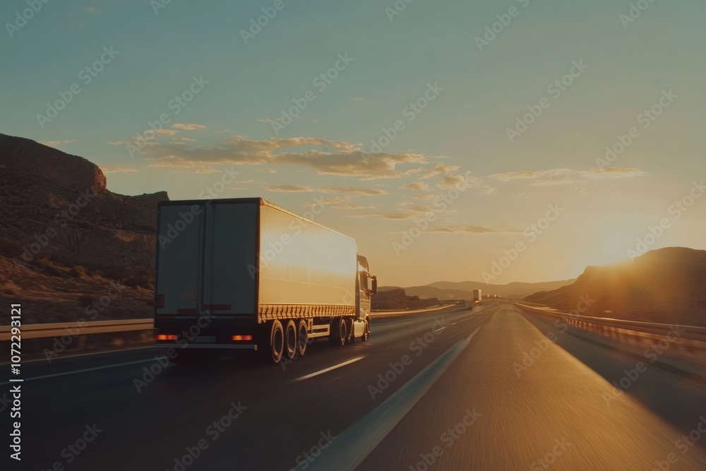 Truck Driving on Highway at Sunset with Motion Blur