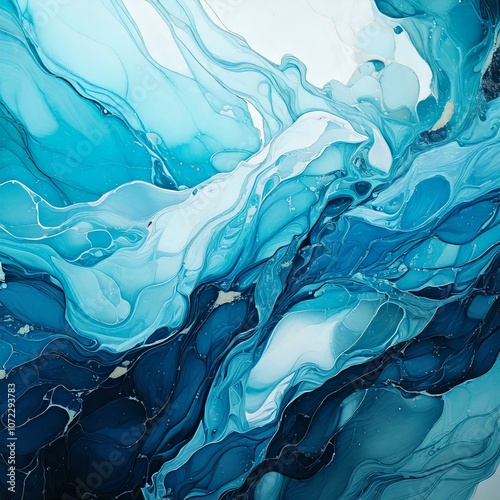 Aquamarine and Light Blue Abstract Fluid Art with Water-Like Texture
 photo