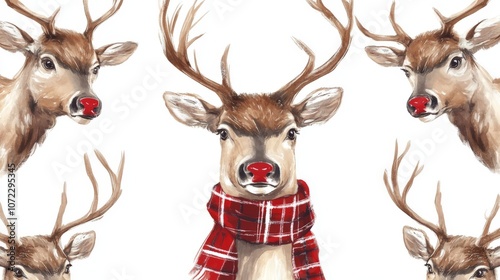 Festive Red-Nosed Reindeer in Charming Vector Art